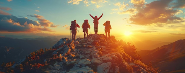 A Group Of Hikers Reaching The Summit Wallpaper