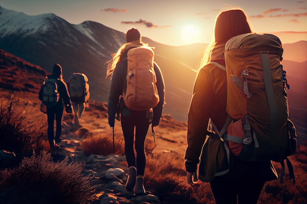 Group of hikers on the trek generative ai