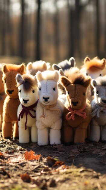 Photo a group of hobbyhorses lined up on a field