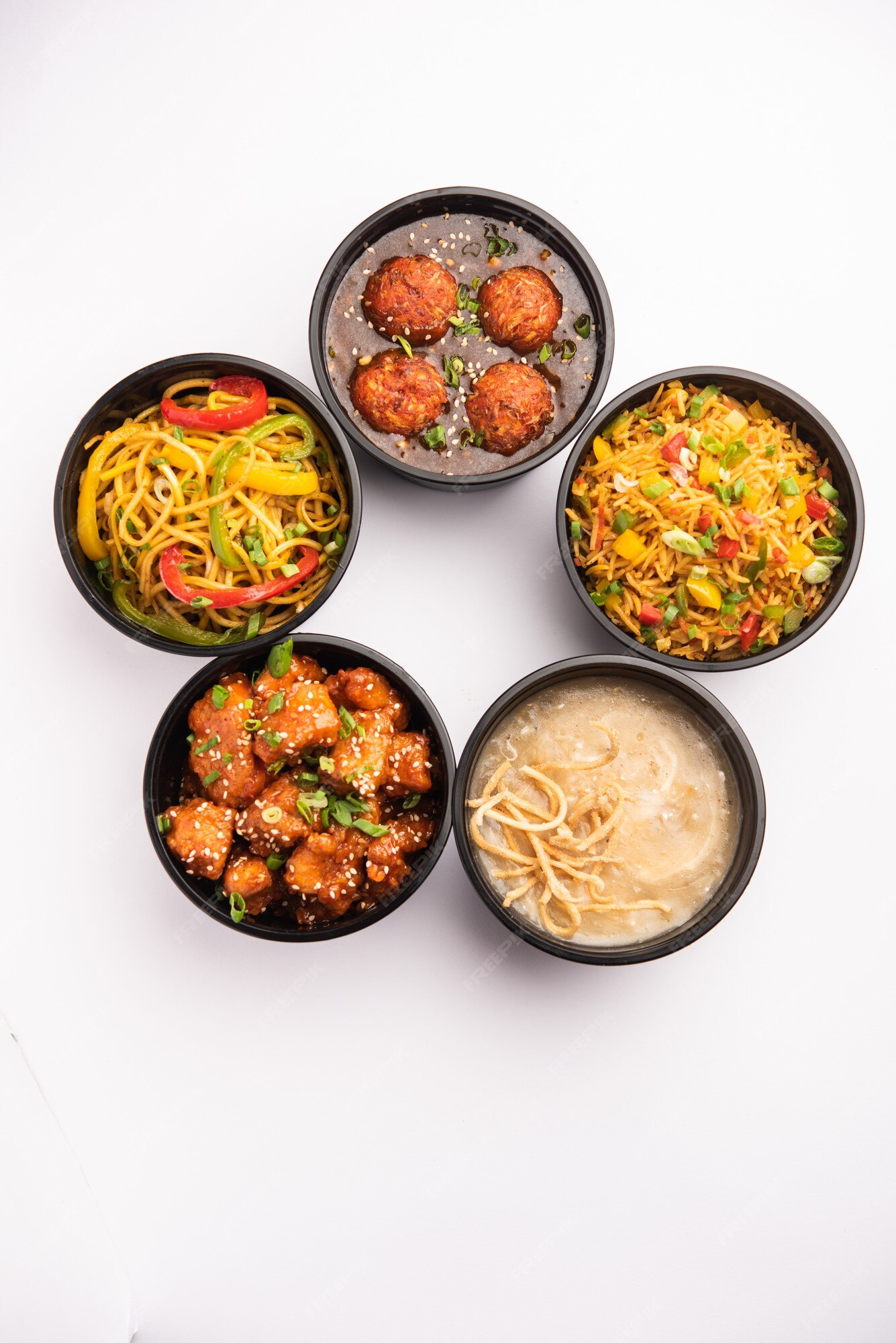 Premium Photo  Group of home delivered indo chinese food in