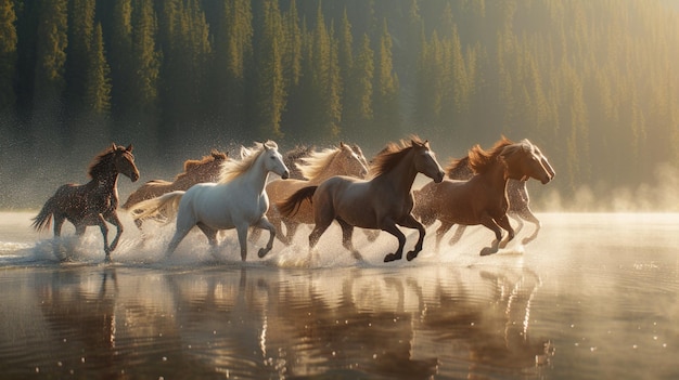 A group horse running across