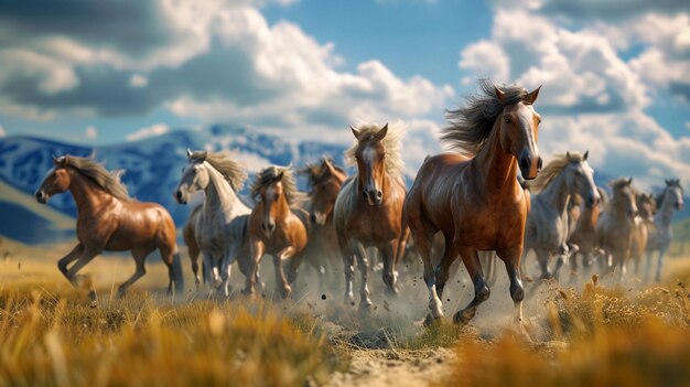 A group horse running across