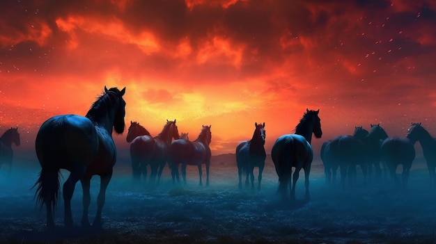 A group of horses in a desert Generative AI Art