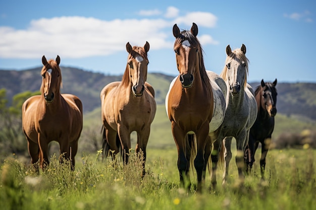 Photo a group of horses standing in a field