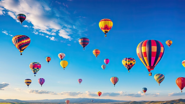 a group of hot air balloons flying in the sky.