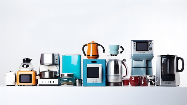 Photo group of household appliances on a white background