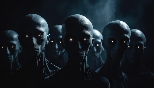 Group of humanoids looking with glowing eyes