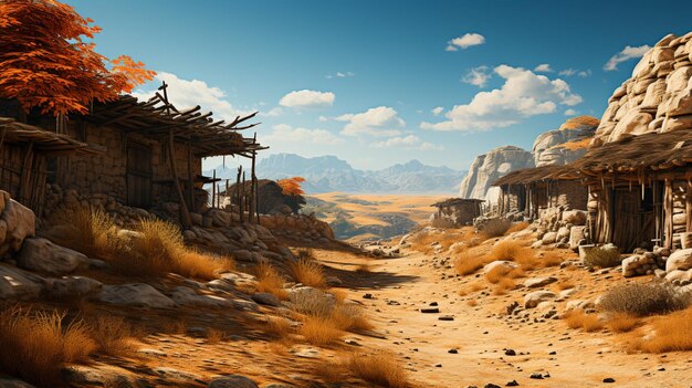 Foto un gruppo di capanne in una zona deserta alla luce del sole