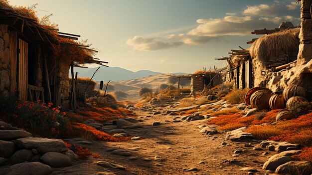 Foto un gruppo di capanne in una zona deserta alla luce del sole