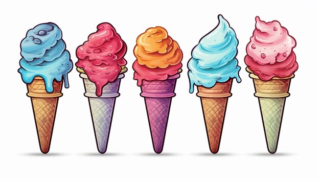 A group of ice cream cones with different flavors on them generative ai