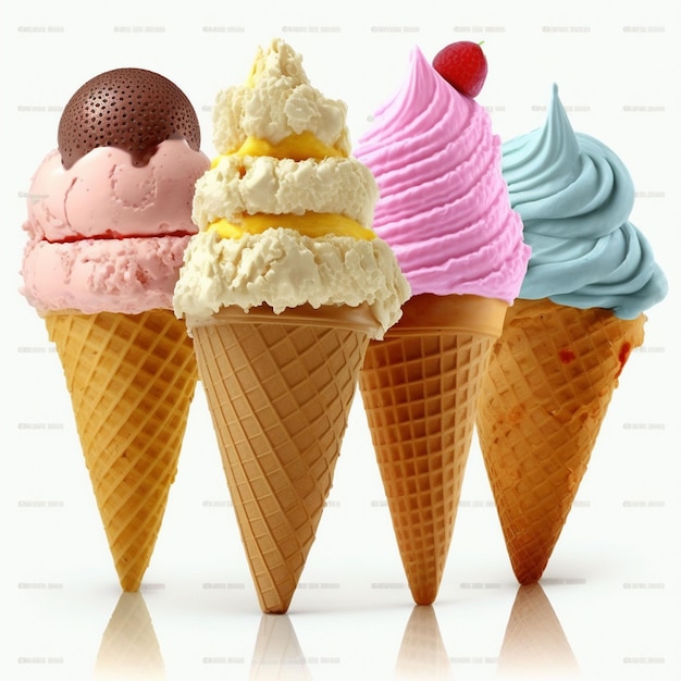 A group of ice cream cones with one being different from the other.