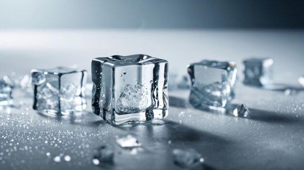 Photo group of ice cubes on table