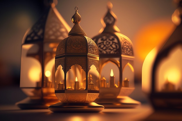 A group of illuminated lanterns with the lights lit up