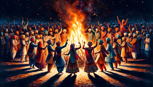 Group of indian people celebrating lohri