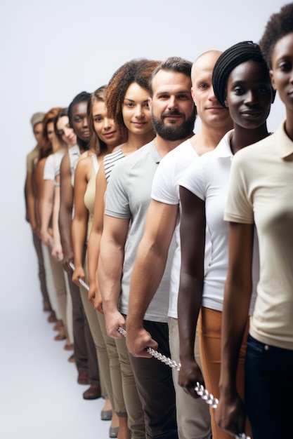 group of individuals forming a human chain Created with generative AI technology