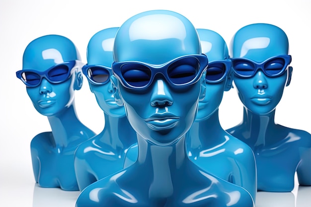 Group of innovative figure illustrations in a unique blue that exudes creativity