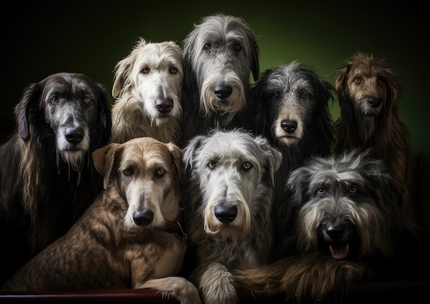 Photo a group of irish wolfhounds gathered together exemplifying their sociable personalities