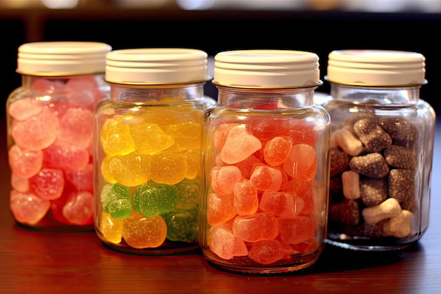 a group of jars of candy