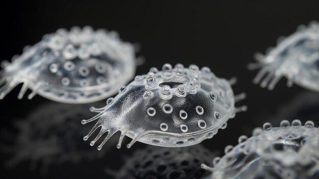 a group of jellyfish on a glass table