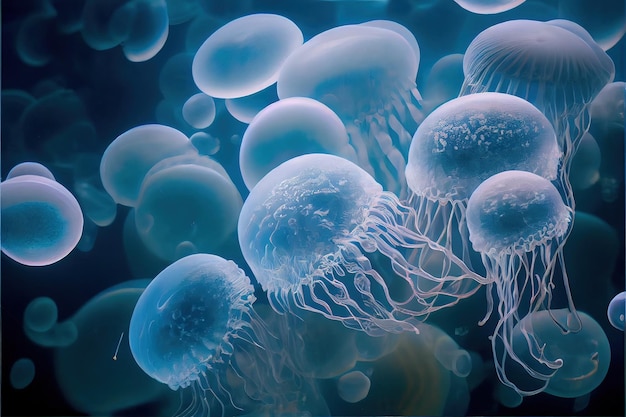 A group of jellyfish in notojima ishikawa japan real