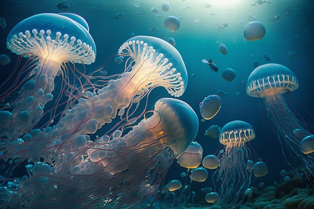 Группа медуз в океане