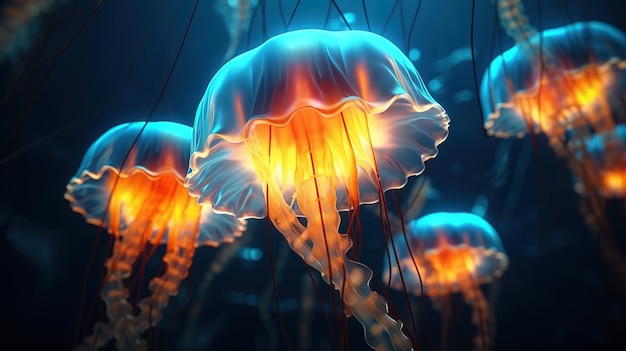 A group of jellyfish with glowing tentacles Generative AI Art