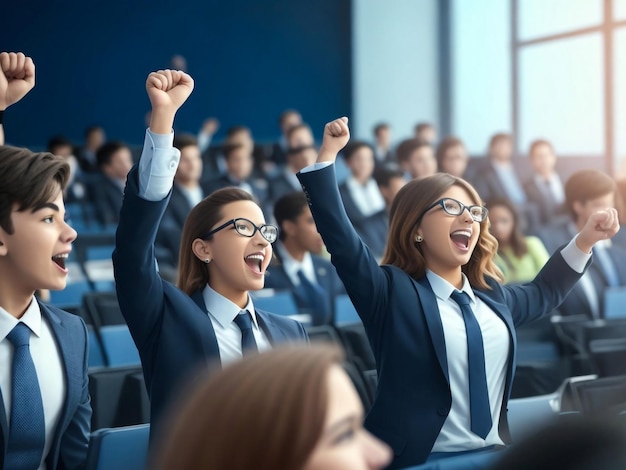 Group of jubilant business people