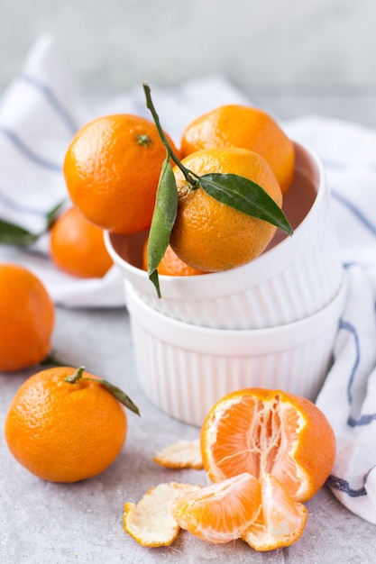 Group juicy tangerine in a white bowl, a Christmas entertainment