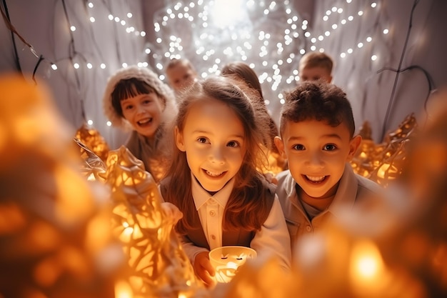 Group of kids exploring a haunted maze Maze of Magic Halloween party