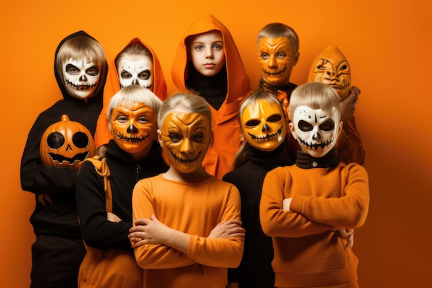 Group of kids halloween celebration concept