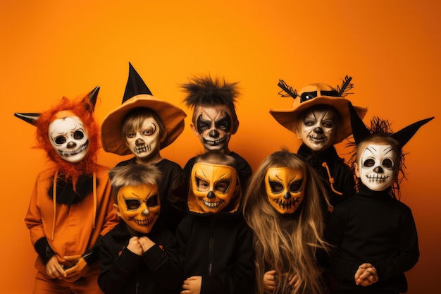 Group of kids halloween celebration concept