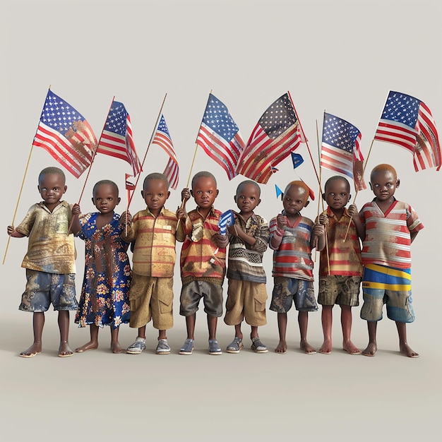 a group of kids holding american flags that say  little boys