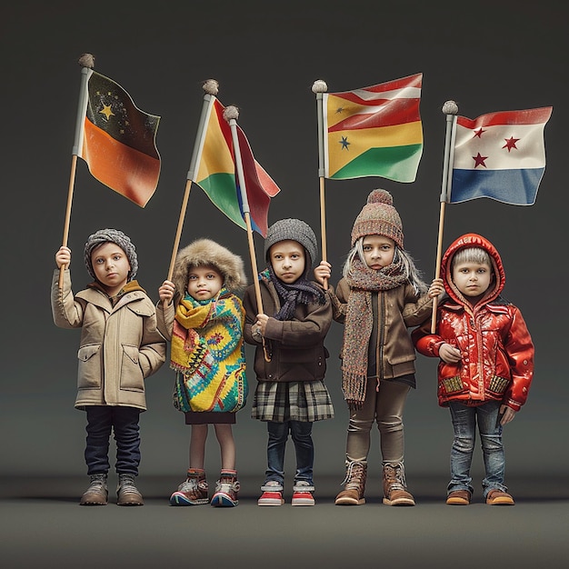 Photo a group of kids holding flags that say  the national