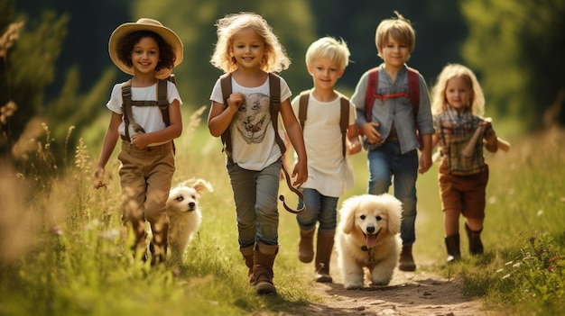 Photo a group of kids and their pets participating background