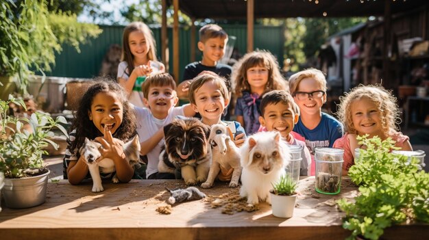 Photo a group of kids and their pets participating wallpaper