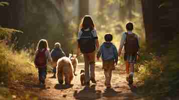 Photo a group of kids and their pets participating wallpaper