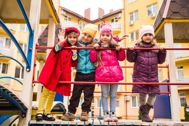 Group of kids walking on the playground