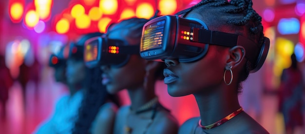 Группа детей в очках виртуальной реальности экстремальный крупный план генеративный ИИ