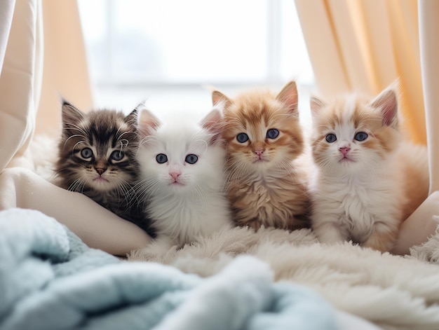 a group of kittens on a blanket