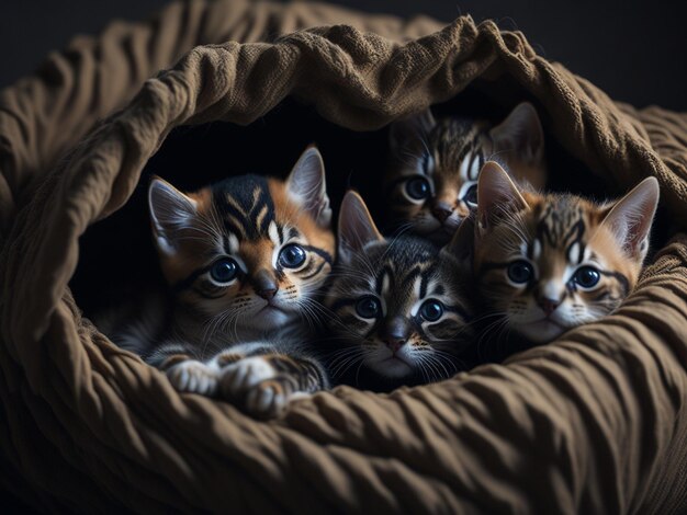 Foto un gruppo di gattini rannicchiati in un'accogliente fortezza coperta