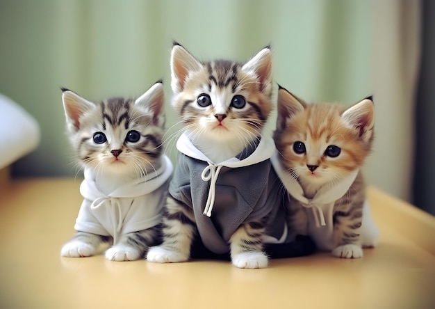 Group of kittens with cute clothing AI generated