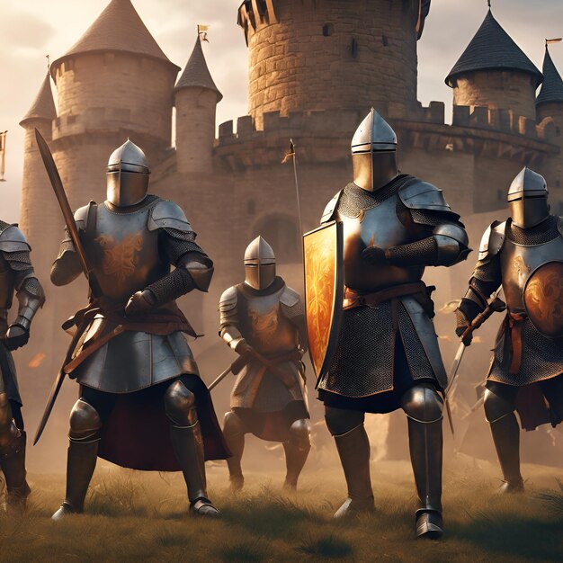 Photo a group of knights defending a medieval castle