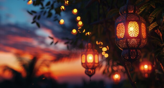 Group of Lanterns Hanging From a Tree