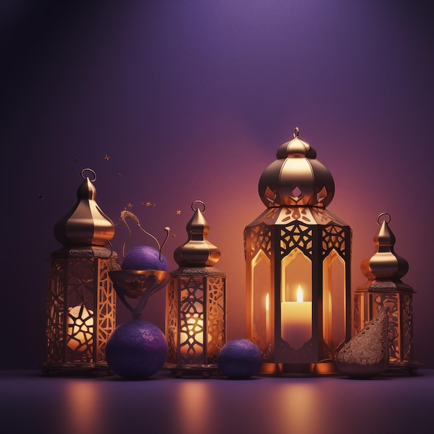 a group of lanterns with a candle in the middle