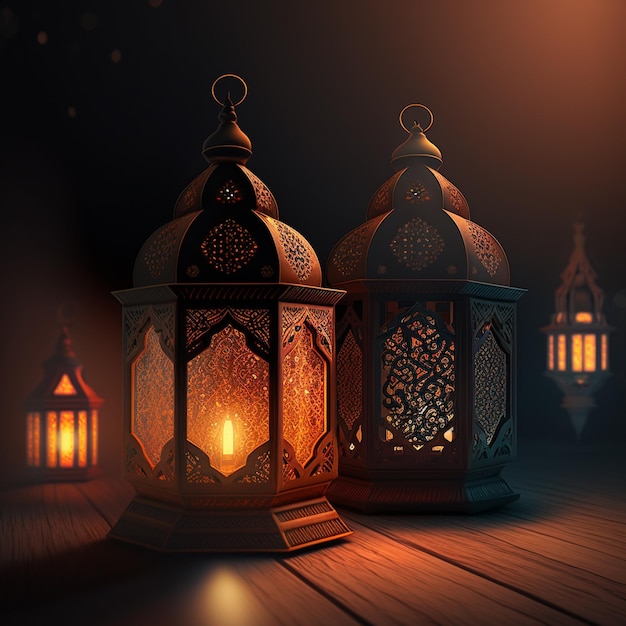 A group of lanterns with the light on