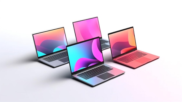 A group of laptops with different colors on them.