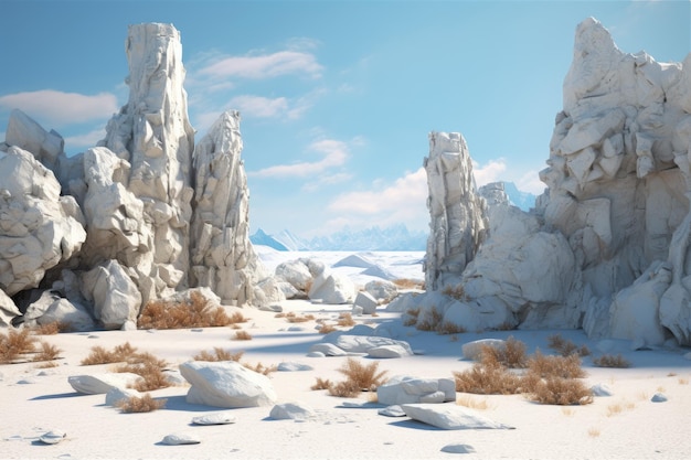 a group of large rocks in the middle of a desert