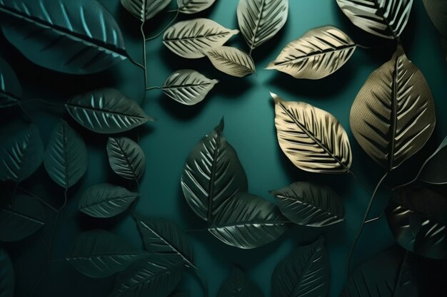 A group of leaves on a green background generative AI