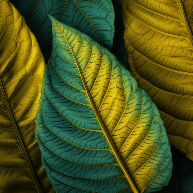 A group of leaves that are green and yellow and the word " leaf " is visible.