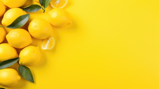 Group of lemon on yellow background